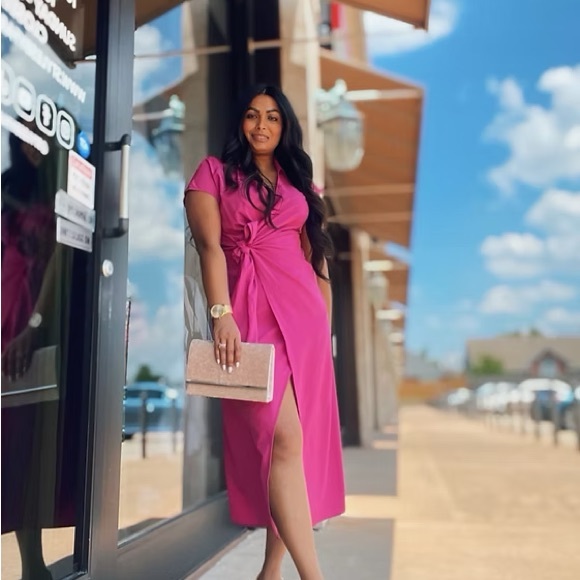 Sunny Day Fuchsia Wrap Dress - Picture 2 of 11